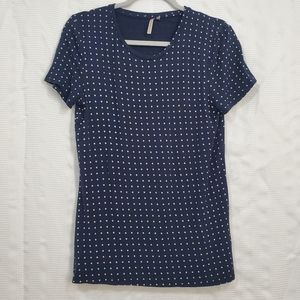 BANANA REPUBLIC T-Shirt Navy Blue w/ Tan Polkadots Size Medium